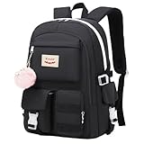 KIDNUO Backpack for Girls Laptop Backpacks 15.6 Inch College Cute Bookbag Anti Theft Primary Elementary School Bag Casual Daypack for Students Teens Girl Women (Black)
