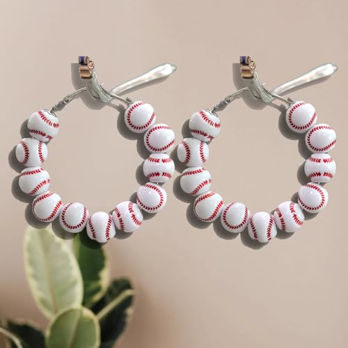 twinkle eye Baseball Earrings Sports Ball Shape Hoop Earrings Basketball Tennis Beaded Alloy Acrylic for Women Team Sport Lover Jewelry Accessories Gifts by twinkle eye - Image 4