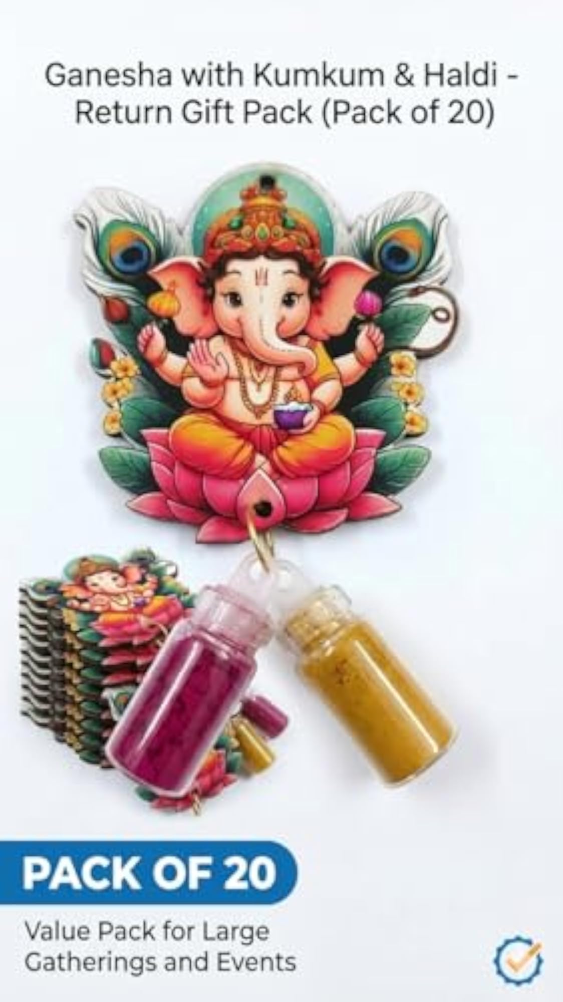 Ganesha Printed Wooden Pendant with Kumkum and Haldi Bottles