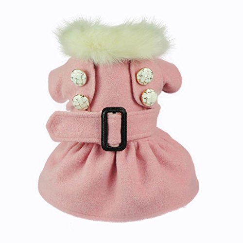 Fitwarm Noble Pink Woolen Pet Clothes for Dog Jackets Coat Dress, Medium