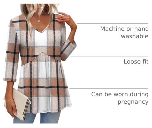Image of OFEEFAN 3 /4 Length Sleeve Womens Tops 2026 Blouses for Women Dressy Casual Fashion Clothing V Neck Babydoll Tops Fall Outfits