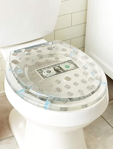 Heavy-duty Comfort toilet round seat with fake coins,1 dollar bill | Acrylic Cover (Dollar (Round) 17 Inch)