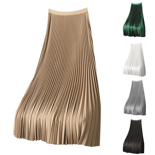 Women's Satin Metallic Pleated Skirt Elastic High Waist Flare Casual Long Swing A-Line Skirt Shiny Flowy Midi Skirt3