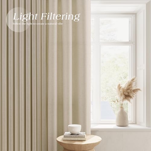 Image of Eggshell Beige Linen Curtains 84 Inches Long for Living Room Grommet Luxury Light Filtering Semi Sheer Curtain Modern Farmhouse Decor Elegant Coastal Sheer Drapes for Bedroom Office 52x84, 2 Panel