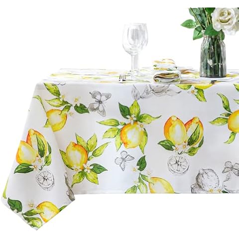 TOPLUXE Indoor Outdoor Fabric Tablecloth, Lemon Orchard Waterproof Machine Washable Rectangle Table Cover for Spring Summer Party Picnic Holiday (Yellow, 60 x 84 inch) Cover