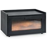 Sunhoo Bread Box for Kitchen Countertop Stackable Pine Wood Bread Bin Large Breadbox with Magnetic Acrylic Door Vintage Food Storage Container for Sourdough Pastries Snacks Easy to Put up (Black)