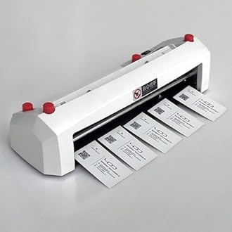 HDCCDM Business Cutter Card, Electric Business Card Cutting Machine with 9 Sets of Blades and Automatic Induction, Adjustment 1-18mm Position and Forward/Reverse Design, No Burrs, for Invitation