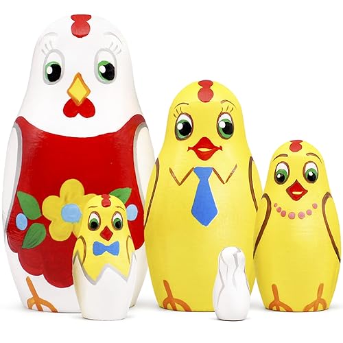 Figurines de poulet russe Matriochka AEVVV 5 pièces en bois