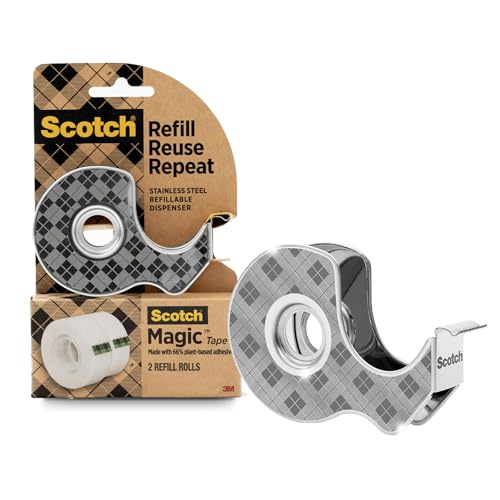 3M スコッチ メンディングテープ 植物由来66％の粘着剤 ステンレスディスペンサー＋テープ2巻入り 123R 19mm×13.7m