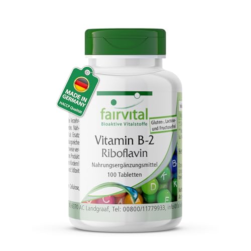 fairvital Vitamin B2 Riboflavin 200mg pro Tag 100 Tabletten HOCHDOSIERT VEGAN schluckfreundlich