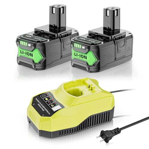 Image of 2-Pack 8.0Ah Replacement for Ryobi 18V Battery and Charger Compatible with Ryobi 18 Volt Lithium Battery Charger P117 and Batteries P108 P102 P103 P104 P105 P107 P109 P122 Cordless Power Tools
