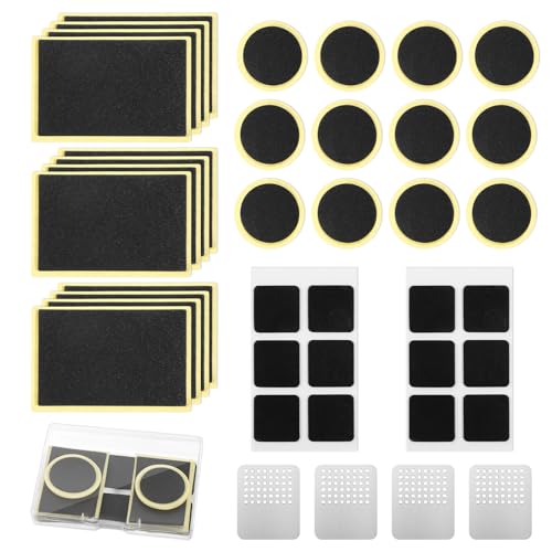40 PCS Bike Tube Patch Kit, Bike Tire Repair Kit Includes 36 Pc Bicycle Inner Tube Puncture Patches and 4 Pc Metal Rasps Self Adhesive Bicycle Tire Patches for Road Mountain Bikes Cycling Bicycles