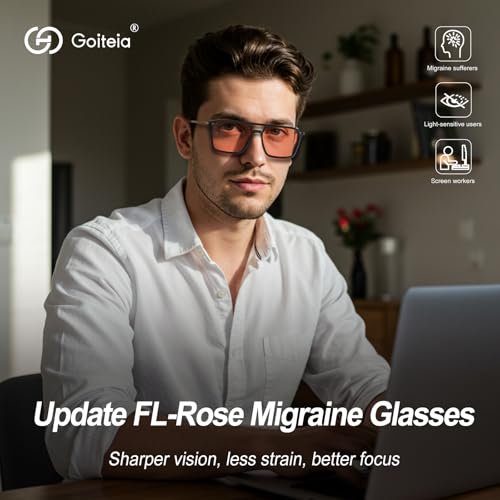 Image of Goiteia FL-Rose Migraine Glasses,Blocks 480-520 nm Light, Light Sensitivity Glasses for Fluorescent LED Glare,Photophobia