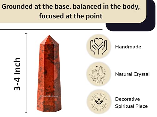 Image of Amazing Gemstone Red Jasper Hematite Crystal Towers - Natural Healing Crystal Point Obelisk for Reiki Healing and Crystal Grid (3 inch to 4 inch INCH)