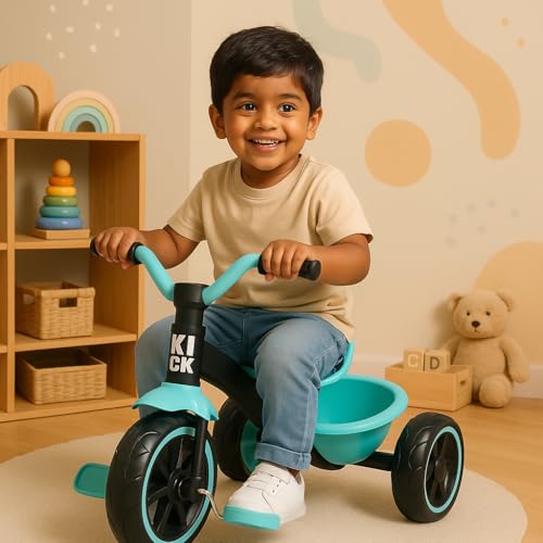 Image of Luusa KICK TRICYCLES for Kids | Kids Tricycle with Adjustable Seat Belt and Safety Features | Durable Frame | Suitable for Ages 1-5 Years | Multiple Colors Made in India (SEA Green)