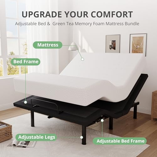 Image of Queen Size Adjustable Bed Base Frame with Adjustable Legs, Electric Bed Base w /Wireless Remote, Zero Gravity Bed, Head and Foot Incline, Anti-Snore,Memory Pre-Sets,Easy Assembly