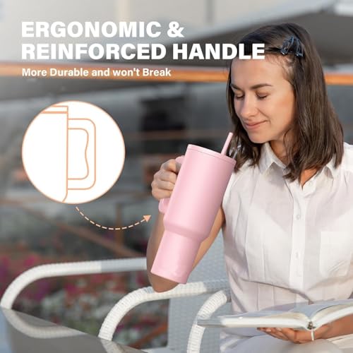 Image of Tumbler with lid and Straw 1200ML Cup Stainless Steel Vacuum Insulated Cup for Water, Iced Tea or Coffee 1.2L Office Gym Travelling; Tumbler with Straw. (40 - Oz - Pink)