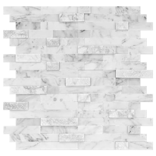 V-MOZZA 5-Sheet 3D Natural Stone Mosaic Tiles, 12"x11" Peel and
