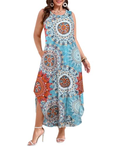 Image of JollieLovin Women Plus Size Summer Tank Maxi Dresses Sleeveless Causal V Neck Beach Long Dresses Swim Cover up (L-5X)