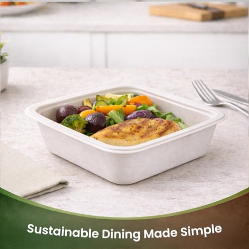 Image of Eco Disposable Square Dona Bagasse Bowls - Biodegradable Disposable Bowls - Eco-Friendly Dip, Sauce & Chutney Disposable Cups - Leak-Resistant Small Serving Bowls (Pack of 50)