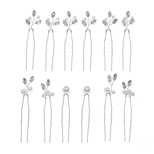 12 Piece Hair Accessories for Women, Wedding Party Hair Pins, Hair Jewelry for Bride, Bride Accessories, Bridesmaids, Flower Girls, Prom (Silver)