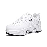 KUXUAN Inline-Skate, 2-in-1-Mehrzweckschuhe, Verstellbare Rollschuhe,Verstecktes Rad Für Laufsportschuhe Zum Spielen,Einstellbare Rollschuhe Für Skaten,Laufen,White-41EU/UK7