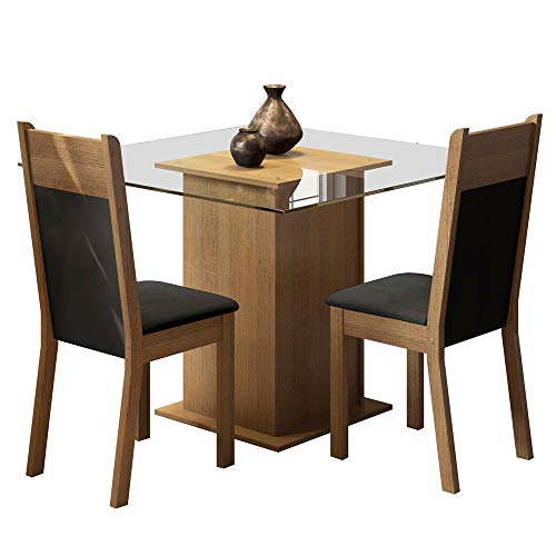 Conjunto Sala de Jantar Madesa Moni Mesa Tampo de Vidro com 2 Cadeiras - Rustic/Preto/Sintético Pret