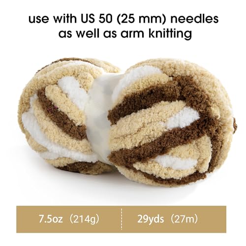 Image of MABOZOO Tie Dye Chunky Yarn for Crocheting 8 Pack,Khaki Fluffy Jumbo Chenille Yarn,Soft Plush Yarn Bulky,Giant Thick Fuzzy Yarn for Hand Knitting or Arm Knitting (31.7 yds,8 oz Each Skein)