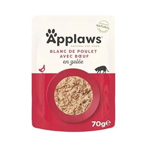 Applaws Natural Aliment humide pour chats adultes Poulet et Bœuf en gelée – 16 pochons de 70 g