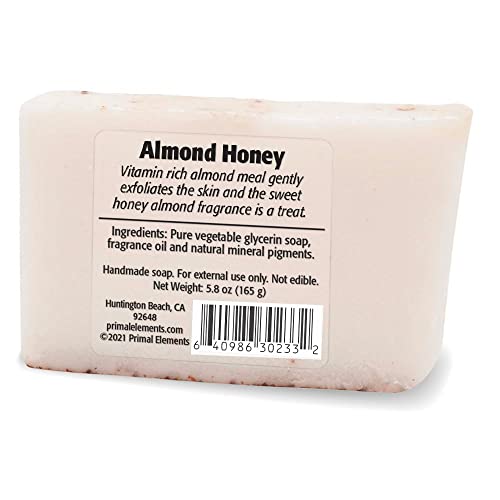 Primal Elements Glycerin Bar Soap | Helps All Skin Types, Sensitive, Oily & Dry Skin | No Parabens, Vegan, Gluten Free, 100% Vegetable Base - Bars With Benefits (Almond Honey, 1-Pack) #TOP1