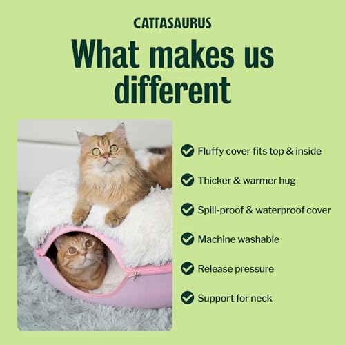 Image of CATTASAURUS Peekaboo Cat Cave for Multiple & Large Cats Up to 30-45 Lbs, Fluffy Cat Beds for Indoor Cats, Scratch Detachable & Washable Tunnel Bed, Comfy Donut Cave (Pink, Large (Calming))