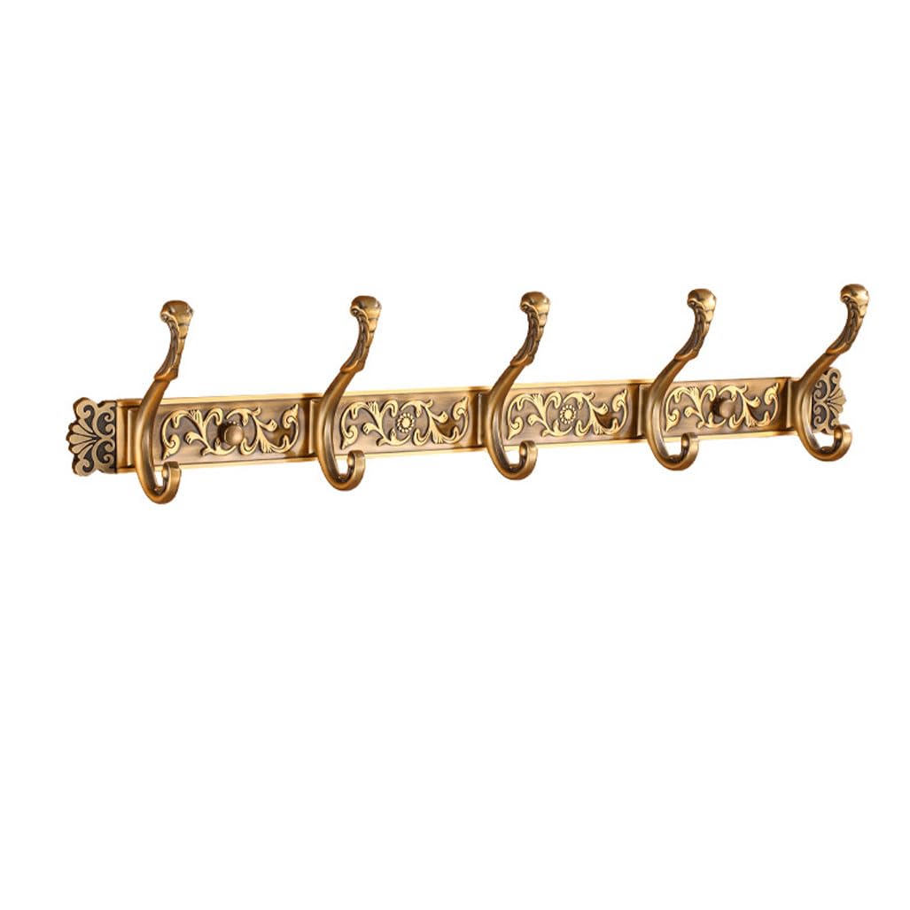 Lmysxaoz Gold1 Vintage Metal Coat Rack Wall Mount, Aluminum Thickened Solid Hooks Hanging Rail Antique Clothes Towel Racks For Bathroom Entryway Bedroom Behind The Door 5Hook
