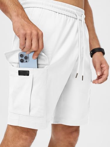 Image of JMIERR Men's Casual Stretch Cargo Shorts | Drawstring Elastic Waist, Multi Pockets, Summer Work Short, Classic
