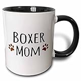 3dRose mug_154083_4 Boxer Dog Mom Doggie by Breed Brown Muddy Paw Prints Love Doggy Lover Proud Mama Pet Owner Two Tone Black Mug, 11 oz, Black/White