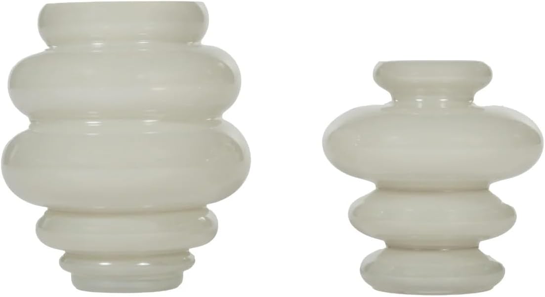 Alice Lane Ribbed Glass Vase – Modern Sculptural Decorative Vase for Flowers, Textured Curved Accent for Shelf, Table & Home Decor – Small, Steam