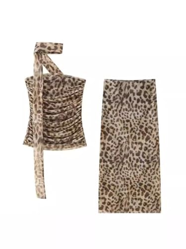 Ponitrack Leopard Print Two Piece Set for Women – Chic Tube Top & Long Skirt Outfit in Large Size - Image 4