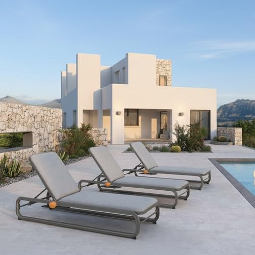 Image of PURPLE LEAF 3 Piece Patio Chaise Lounge Luxury Heavy-Duty Gray