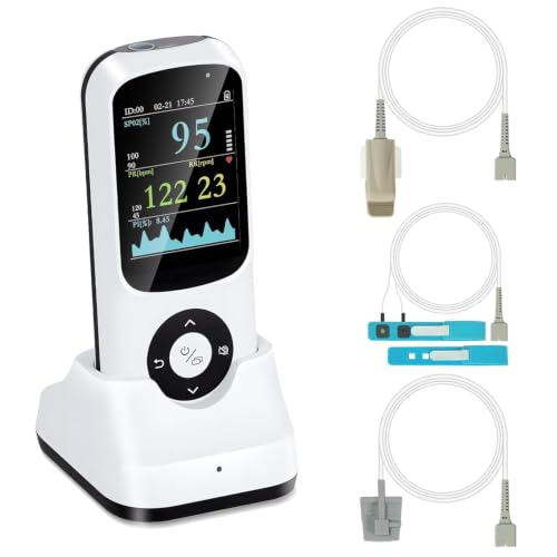 Handheld Pulse Oximeter with Respiration Rate, Overnight SpO2 Tracking, Adjustable Pulse and SpO2 Alarm, Multi-Probe Rechargeable Oxygen Monitor