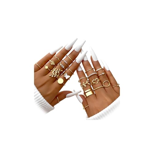 iF YOU 24 Pcs Gold Knuckle Rings Set for Women, Stackable Finger Midi Rings, Butterfly Leaf Heart...