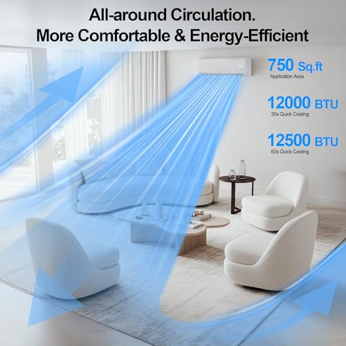 Image of 12000 BTU Mini Split AC /Heating System,19 SEER2 110 /120V Energy Efficient Ductless Inverter System,Cools Up to 750 Sq.Ft with Pre-Charged Condenser,Heat Pump & Installation Kits