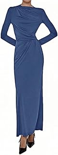 YOXUA Women Elegant Casual Long Sleeve Sexy Bodycon Lounge Temperament Crewneck Maxi Dress