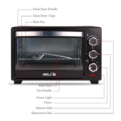Image of IBELL Oven Toaster Grill OTG, 19 Litre, 1500W, Adjustable Temperature & Timer, Auto Cut-off, 2 Year Warranty, EO19LG (Black)
