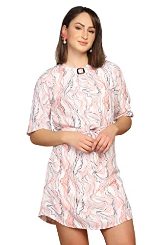 Image of Leriya Fashion Western Dress for Women || Rayon Marble Printed Short Dresses for Women || Front Plated Neck with Buckle || Casual || Office || Summer Wear Dress for Girls