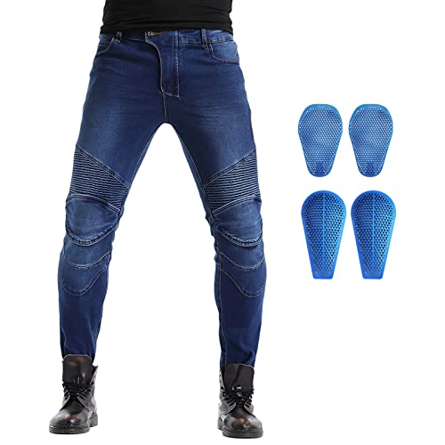 PKHNCV Pantalones Vaqueros Montar En Moto para Hombre, Pantalones Seguridad Ciclismo Motocicleta, Pantalones Locomotora Motorista Almohadilla Protectora Silicona Extendida Extraíble,Azul XXL