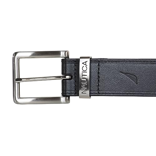 Image of Nautica Men's Casual Leather Belt | Everyday | Classic | Pants | Jeans | Khakis | Chinos | Metal Buckle