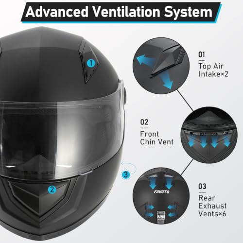 Image of Favoto Full Face Motorcycle Helmet DOT Approved for Men Women, Black, L