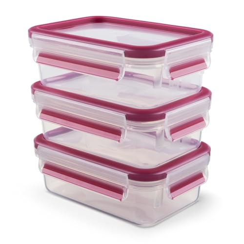 Emsa 515582 - Recipiente plástico, 3 x 0,55 L, Color Transparente y Rosa