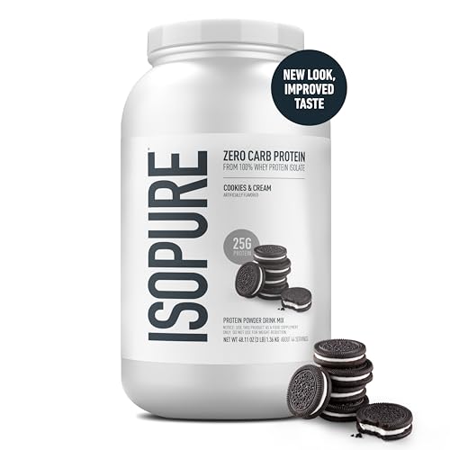 Image of Isopure Zero Carb 100% Whey Protein Isolate Powder - 3 lbs, 1.36 kg (Cookies & Cream), 25g Protein per serve, Lactose-Free, Gluten-Free, Vegetarian protein for Men & Women.