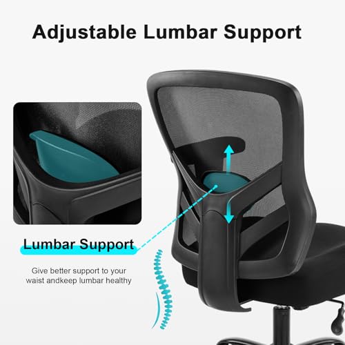 Image of YFO Ergonomic Office Chair, Mesh Computer Desk Chair with Adjustable Back Lumbar Support and Armrests, Comfy Executive Rolling Swivel Task Chair for Home Office, Black