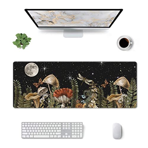 Cute Forest Witch Magic Moon Mushroom Snail Mouse Pad XL Extended Desk Mat, Non Slip Rubber Base Stitched Edge Gaming Pc Desktop Large Mice Pad,31.5¡Á11.8 Inch
